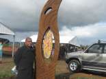 Yagan - Sculpture with artist, Peter Farmer. Yagan Memorial Park, Swan Valley. Permission by the artist