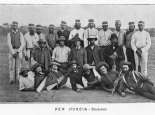 New Norcia Cricket Team 1880s. Names (at back) - not in order are Patrick Yapo, John Walley, Benedict Caper, Anthony Nelabut, Alec Wegnola, Paul Jater, John Blurton, HS Lefroy (coach) Frederick Yrbel, Joseph Nogolot and Felix Jackamarra. At the front is the Victoria Plains team.