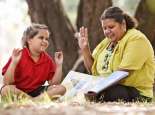 Rosezanna Jetta (age 8) is taught the traditional Noongar languae by Noongar Language Teacher Charmaine Bennell at Djidi Djidi Bunbury. Courtesy Lee Griffith 