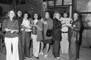 WA Aboriginal netball players and supporters in Canberra, 1974. Left to right: Sandra Collard, Charmaine Slater, Maria McGuire, Dorothy Rodney, Elizabeth (Jean) Collard - Manageress, Freda Ogilvie, Ivy Bennell (Coach), Gloria Bennell.<br />Courtesy National Archives of Australia: A8771, 741004/29 WA Aboriginal netball players and supporters in Canberra, 1974. Left to right: Sandra Collard, Charmaine Slater, Maria McGuire, Dorothy Rodney, Elizabeth (Jean) Collard - Manageress, Freda Ogilvie, Ivy Bennell (Coach), Gloria Bennell.<br />Courtesy National Archives of Australia: A8771, 741004/29