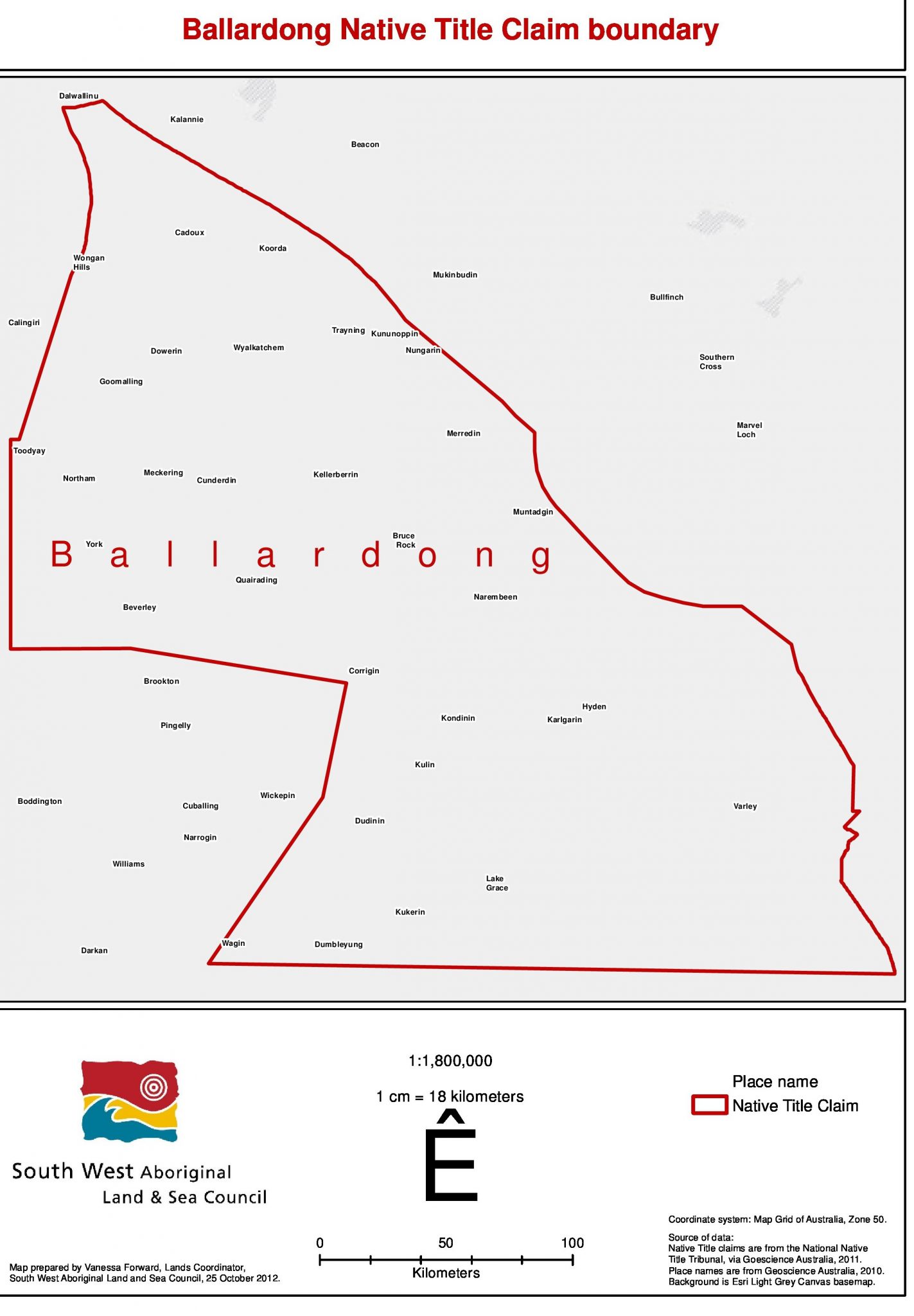 Ballardong Native Title Claim Boundary. Courtesy SWALSC