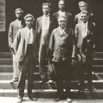 Deputation to the Premier 1928. Back row (left to right): Wilfred Morrison, Norman Harris, Edward Jacobs, A. Kickett and W. Bodney. Front (left to right): Edward Harris and William Harris. Courtesy of Claremont Museum- Accession number 07.99
