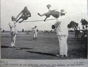 Noongar high jumpers Nookar and Mobel at the Perth Sports Carnival 1910. Daisy Bates collection, National Library of Australia MS 365 94/79 Noongar high jumpers Nookar and Mobel at the Perth Sports Carnival 1910. Daisy Bates collection, National Library of Australia MS 365 94/79