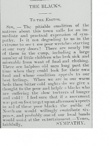 'The Blacks', letter to the editor, The Northam Advertiser, 17 June 1899. Courtesy State Library of Western Australia, The Battye Library